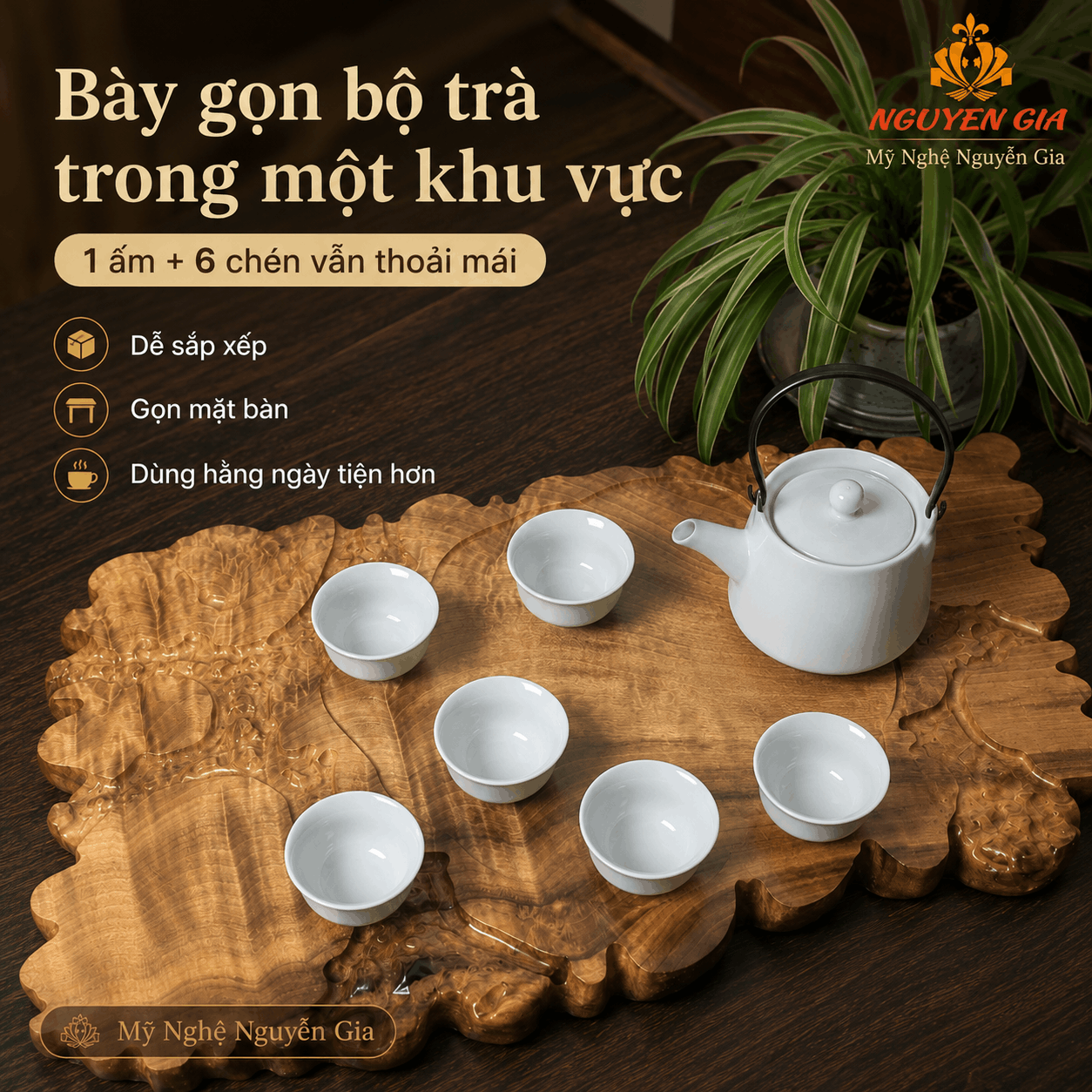 Khay trà gỗ Dổi nguyên khối 51 × 32 × 3 cm