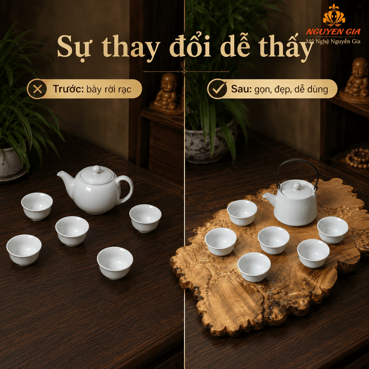 Khay trà gỗ Dổi nguyên khối 51 × 32 × 3 cm