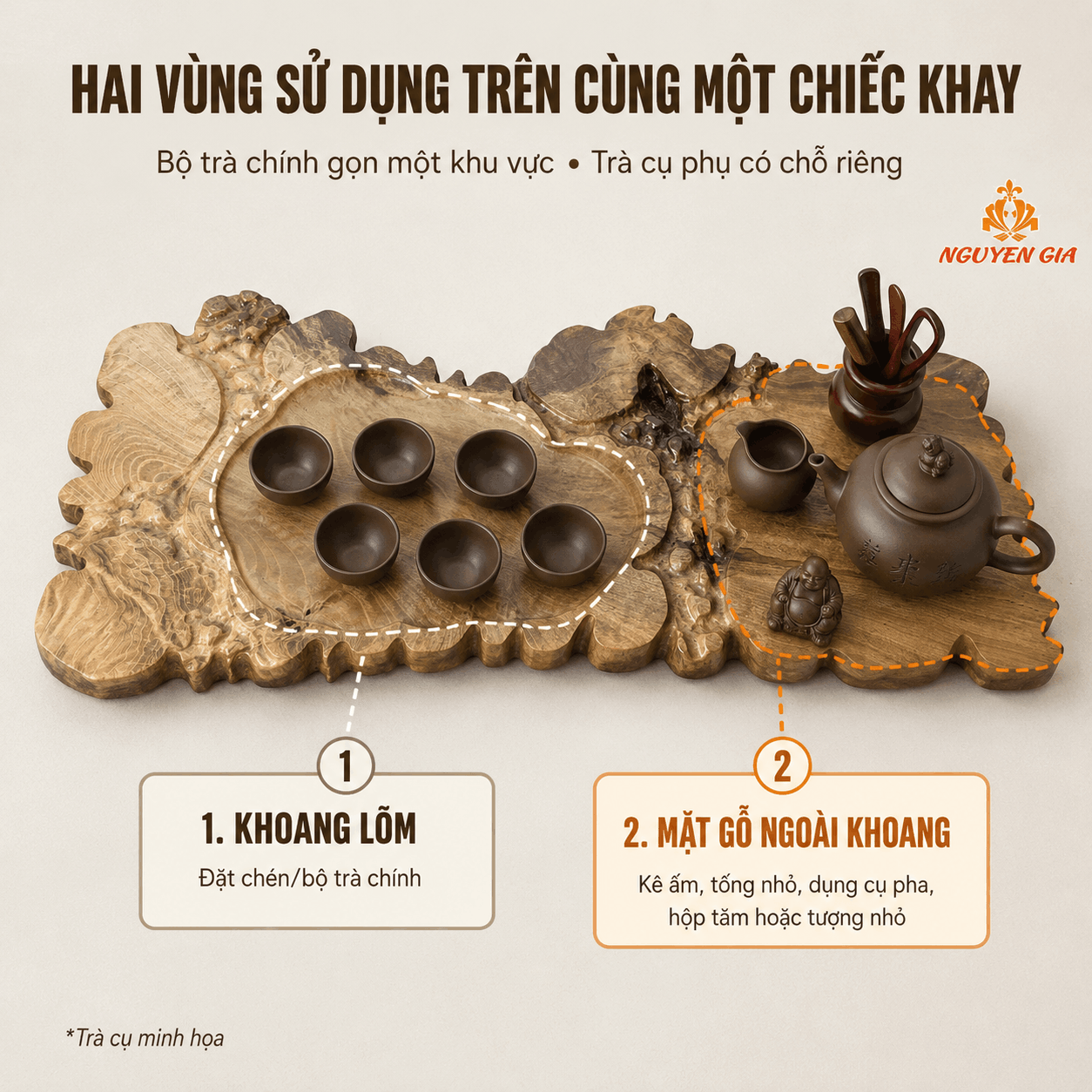 Khay trà gỗ Dổi nguyên khối 54 × 23 × 3 cm
