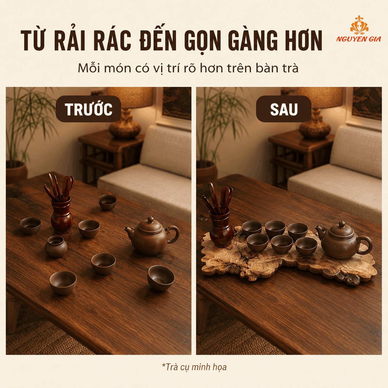 Khay trà gỗ Dổi nguyên khối 54 × 23 × 3 cm