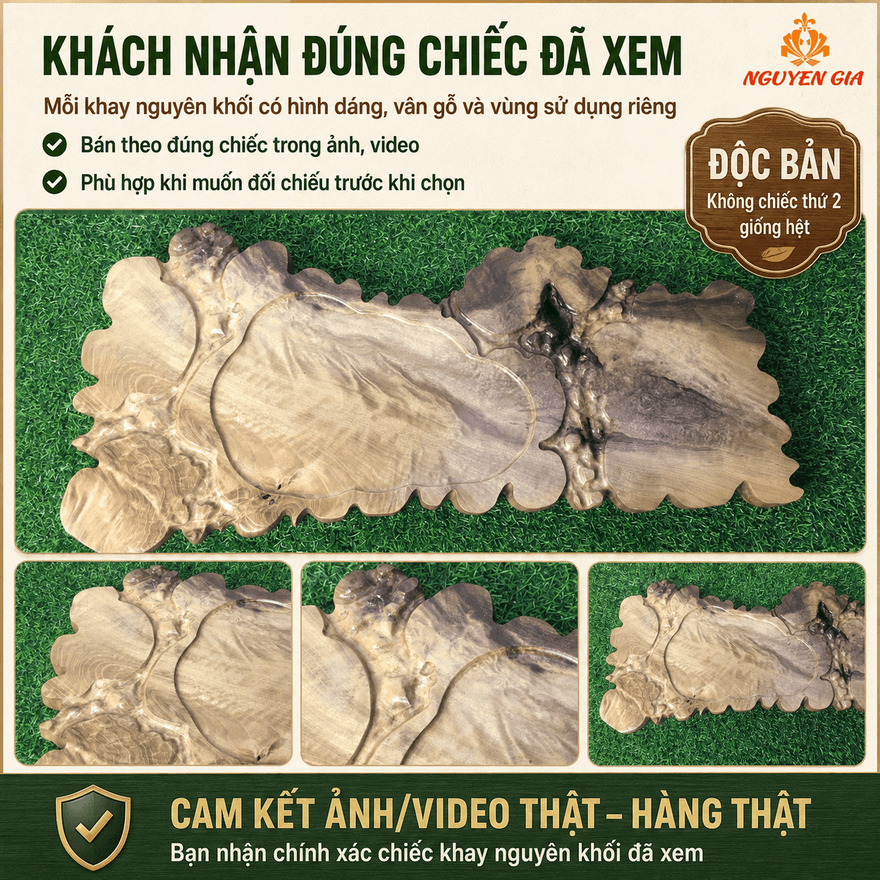 Khay trà gỗ Dổi nguyên khối 54 × 23 × 3 cm