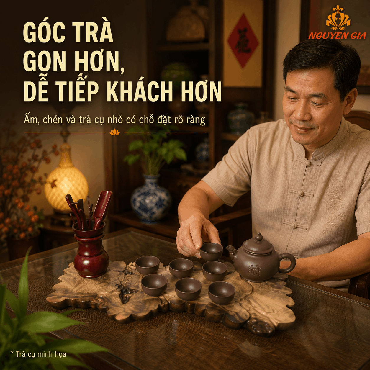 Khay trà gỗ Dổi nguyên khối 54 × 23 × 3 cm