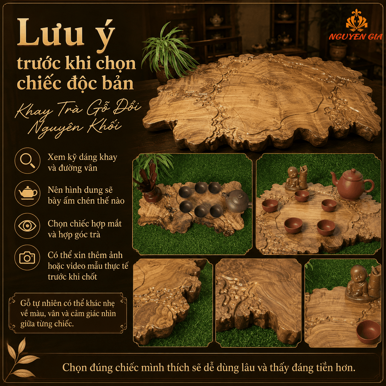 Khay Trà Gỗ Dổi Nguyên Khối