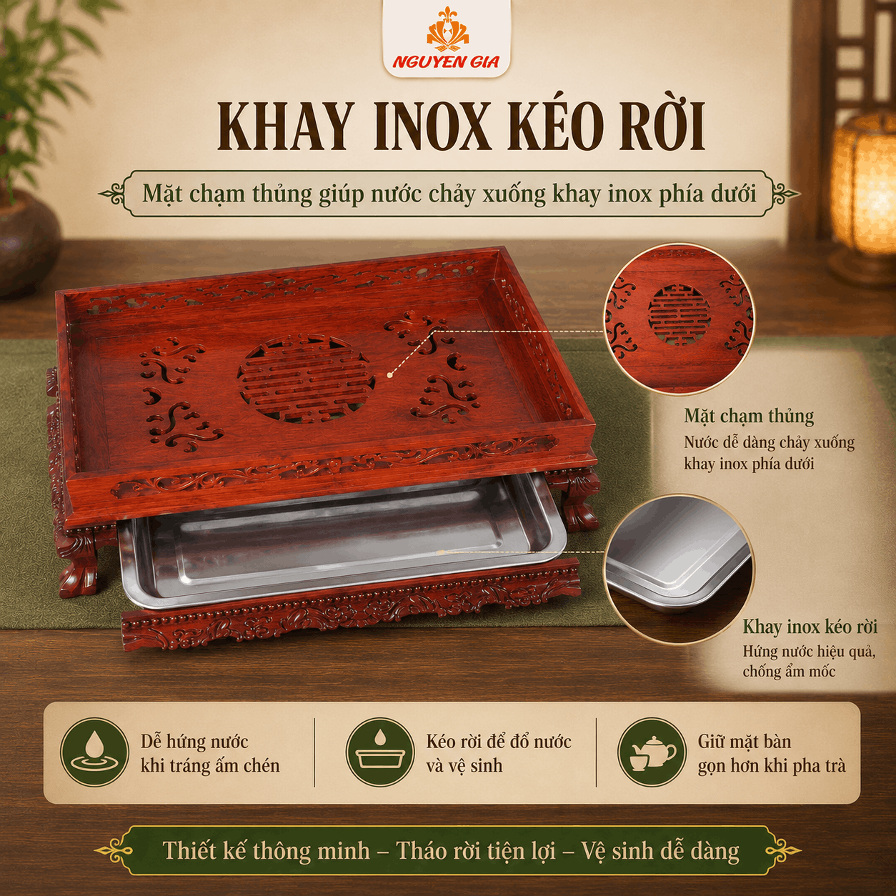 Khay trà gỗ Hương
