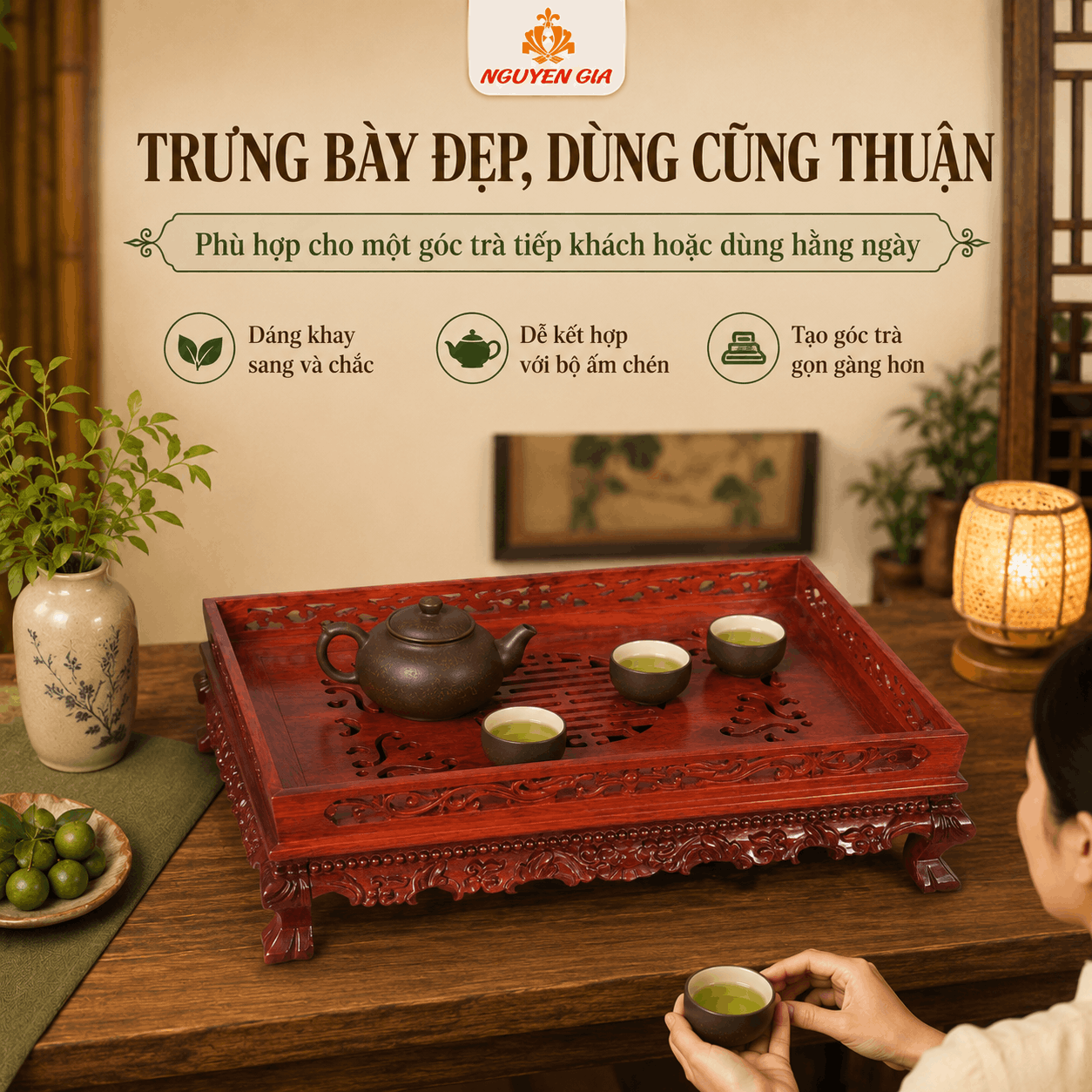 Khay trà gỗ Hương