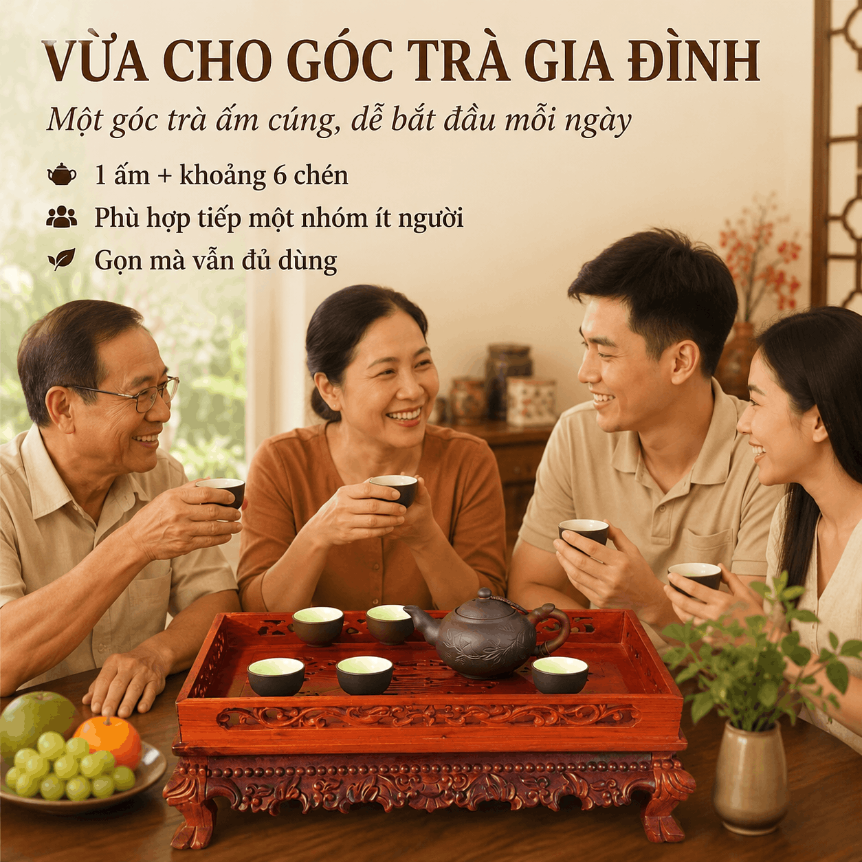 Khay trà gỗ Hương Lưỡng Long 36 × 26 cm