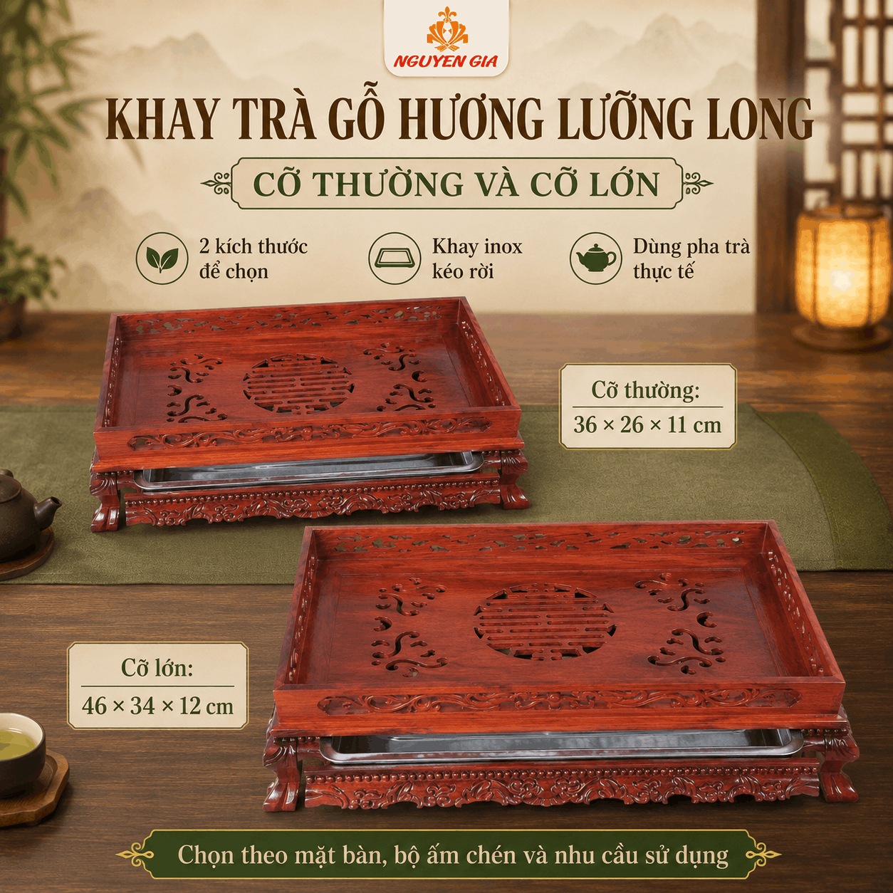 Khay trà gỗ Hương