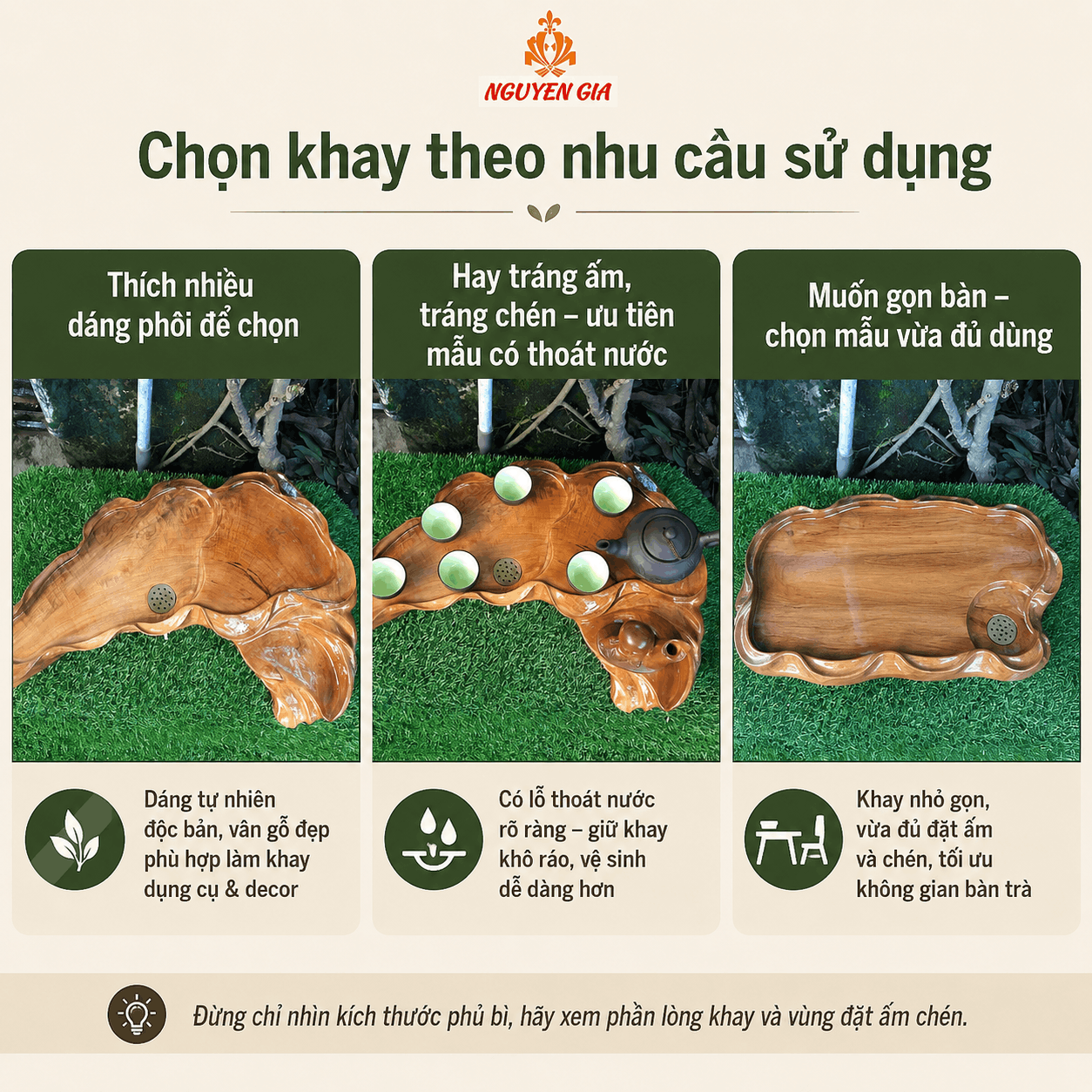 Khay trà gỗ nguyên khối