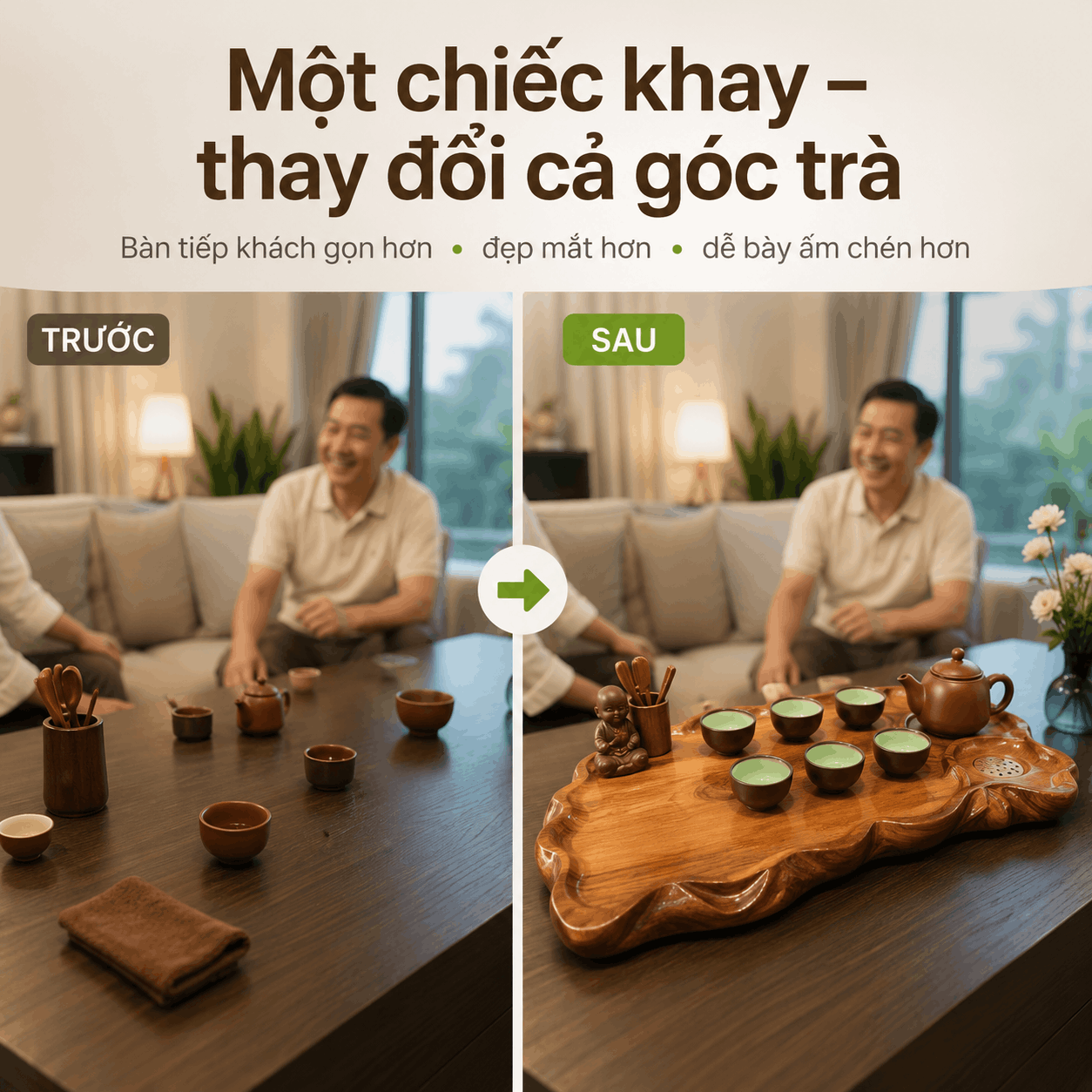 Khay trà gỗ nguyên khối