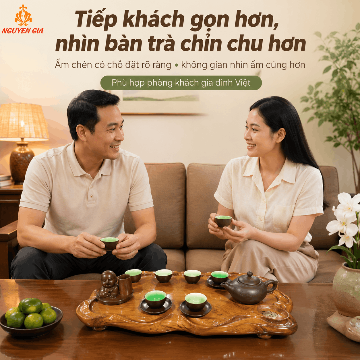 Khay trà gỗ nguyên khối