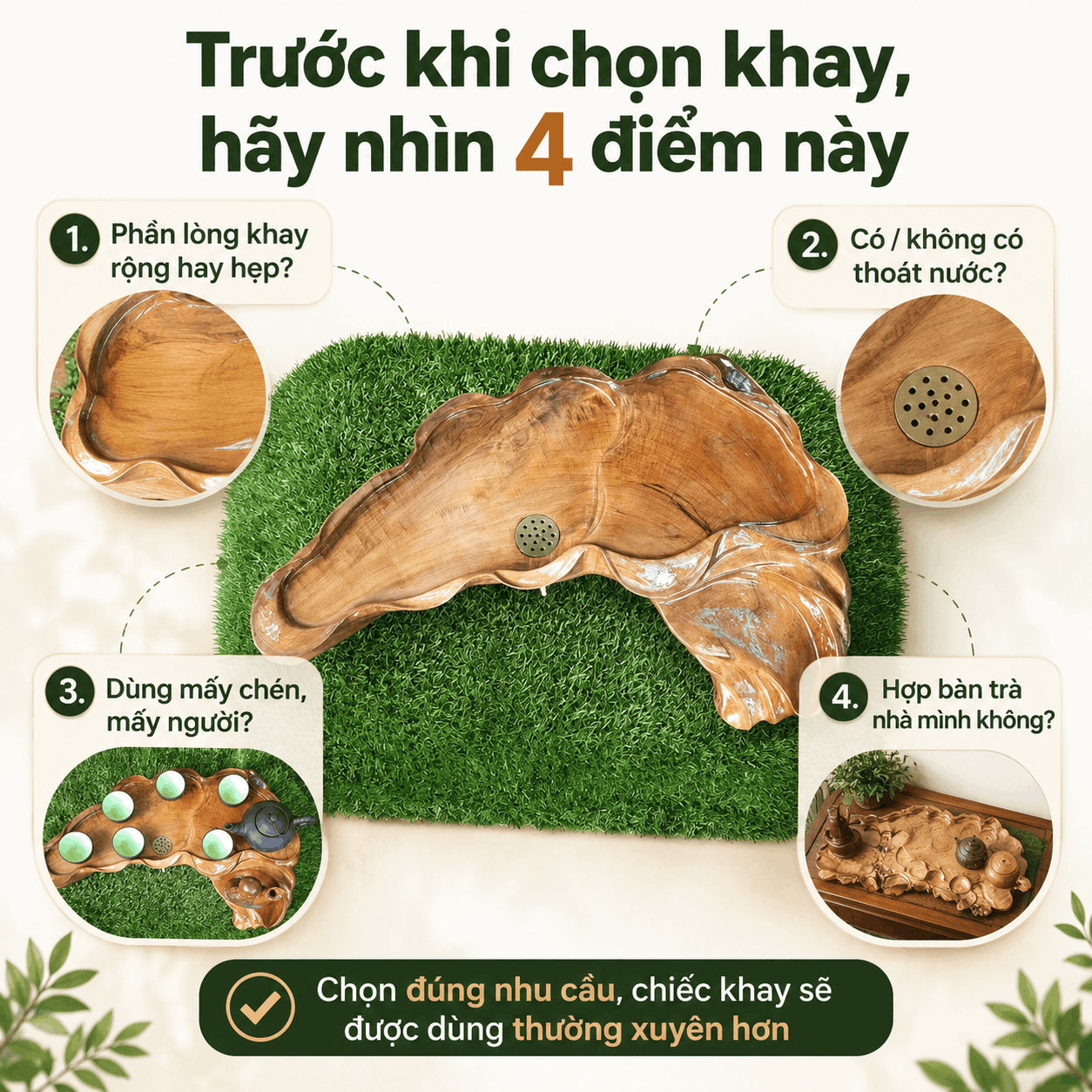 Khay trà gỗ nguyên khối