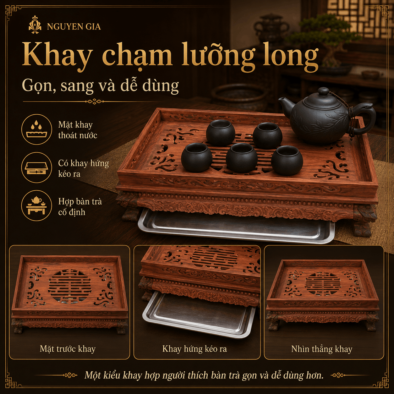 Khay trà gỗ trắc
