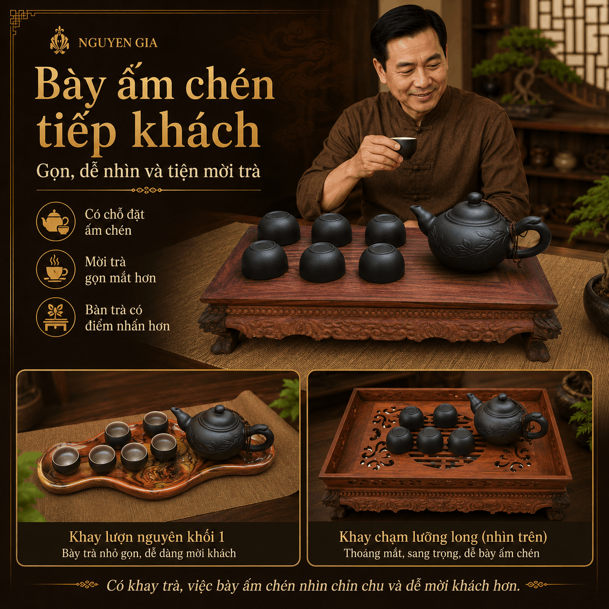 Khay trà gỗ trắc