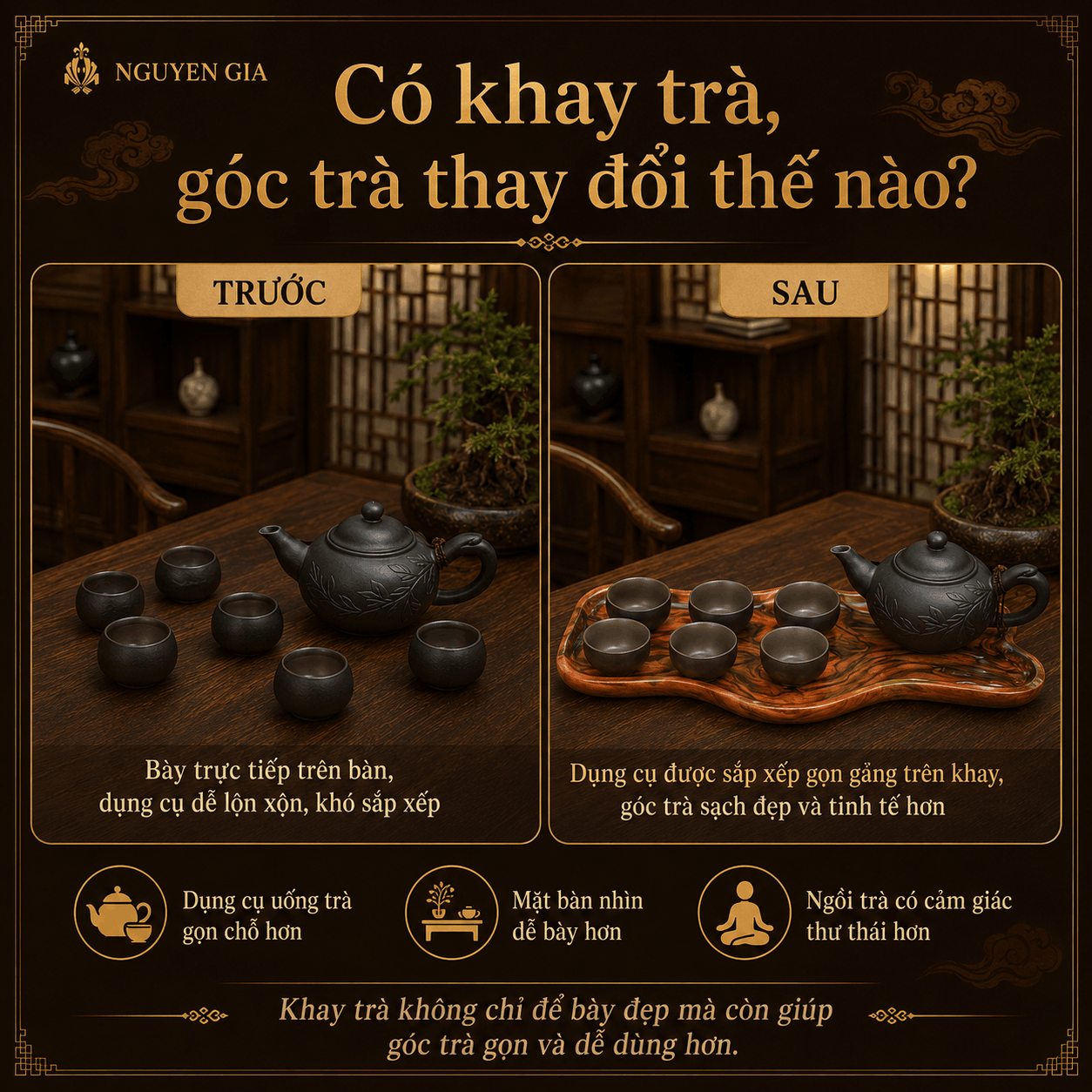Khay trà gỗ trắc
