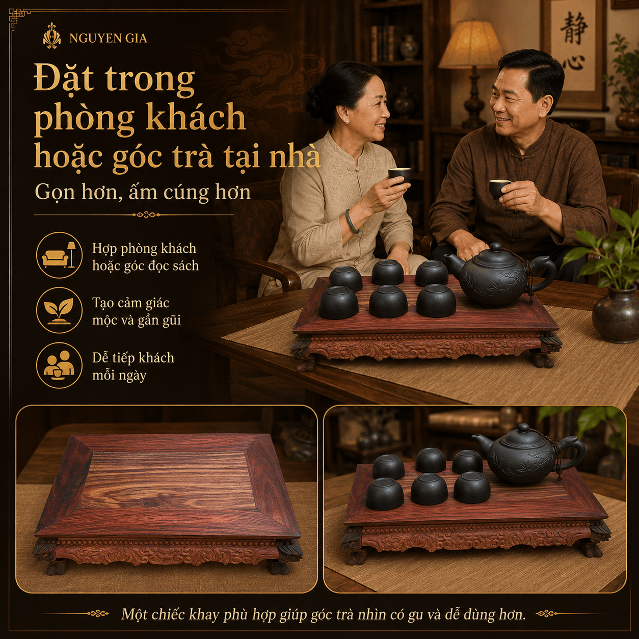 Khay trà gỗ trắc