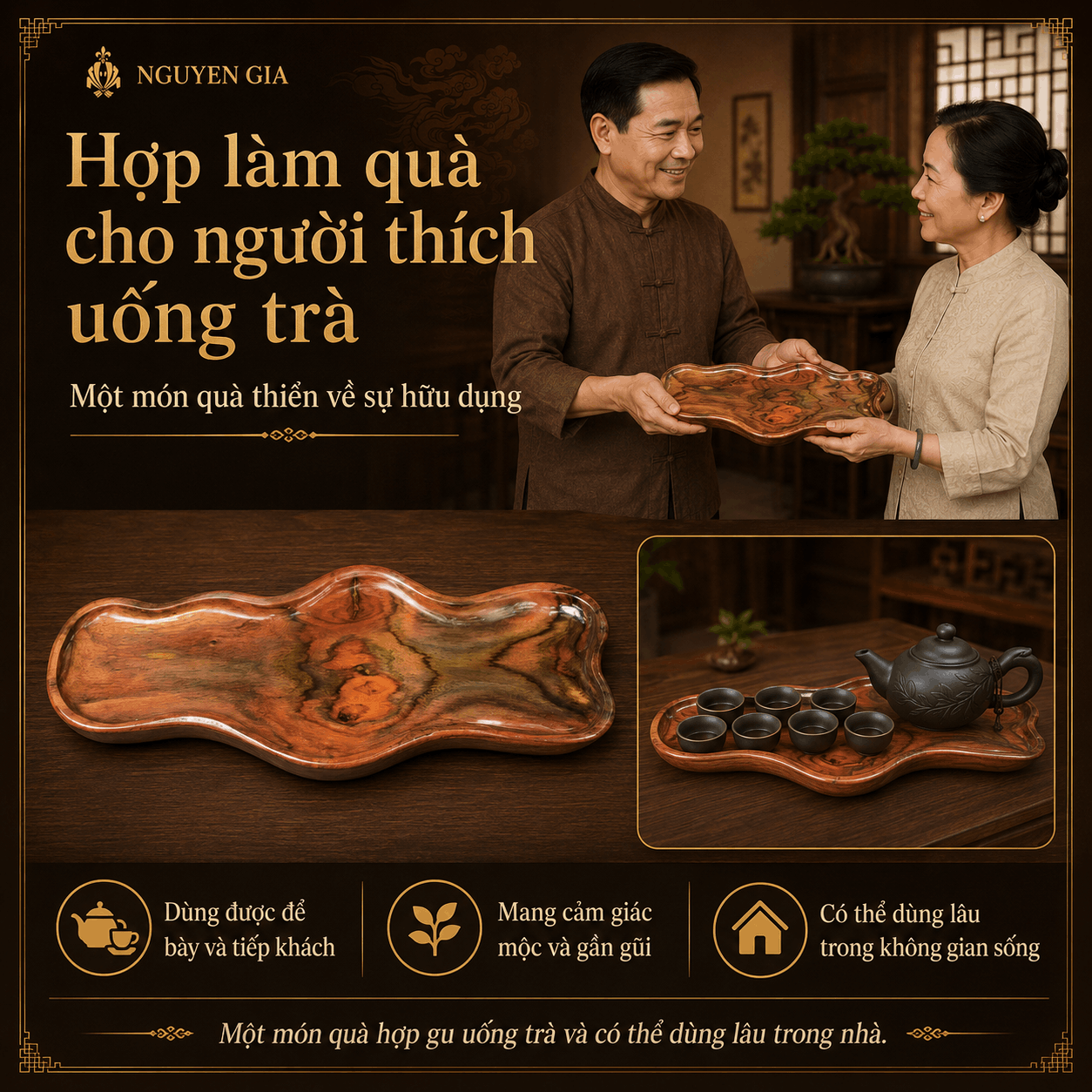 Khay trà gỗ trắc