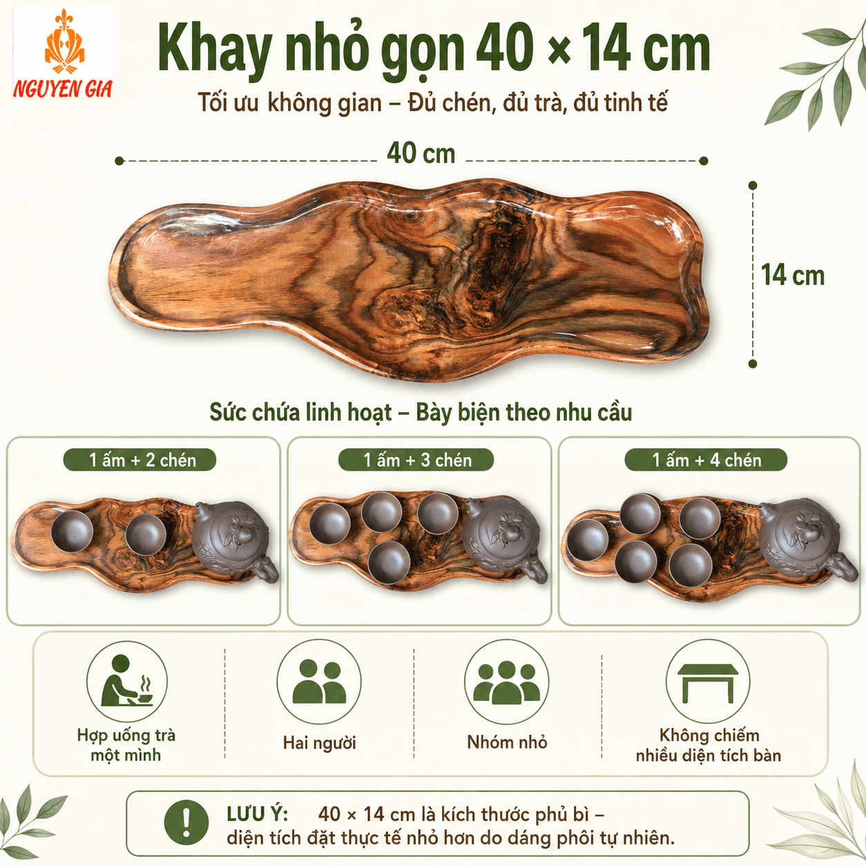 Khay trà gỗ Trắc nguyên khối 40 × 14 cm dáng lượn tự nhiên