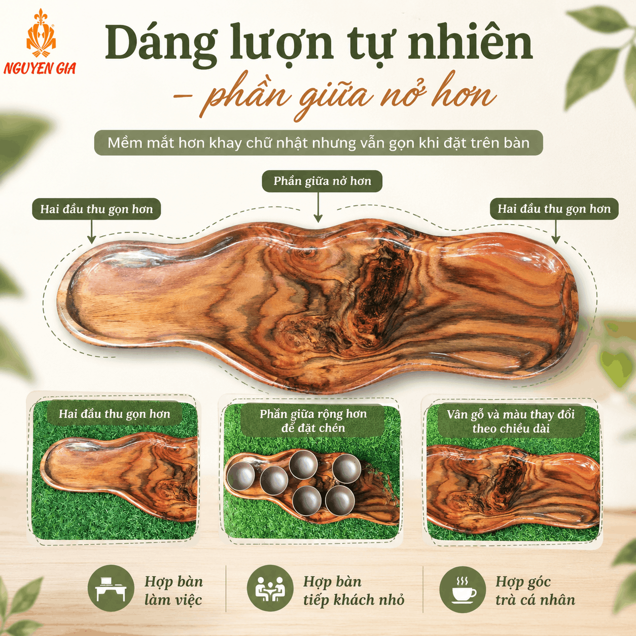 Khay trà gỗ Trắc nguyên khối 40 × 14 cm dáng lượn tự nhiên