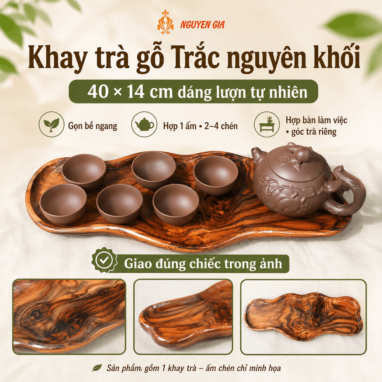 Khay trà gỗ Trắc nguyên khối 40 × 14 cm dáng lượn tự nhiên