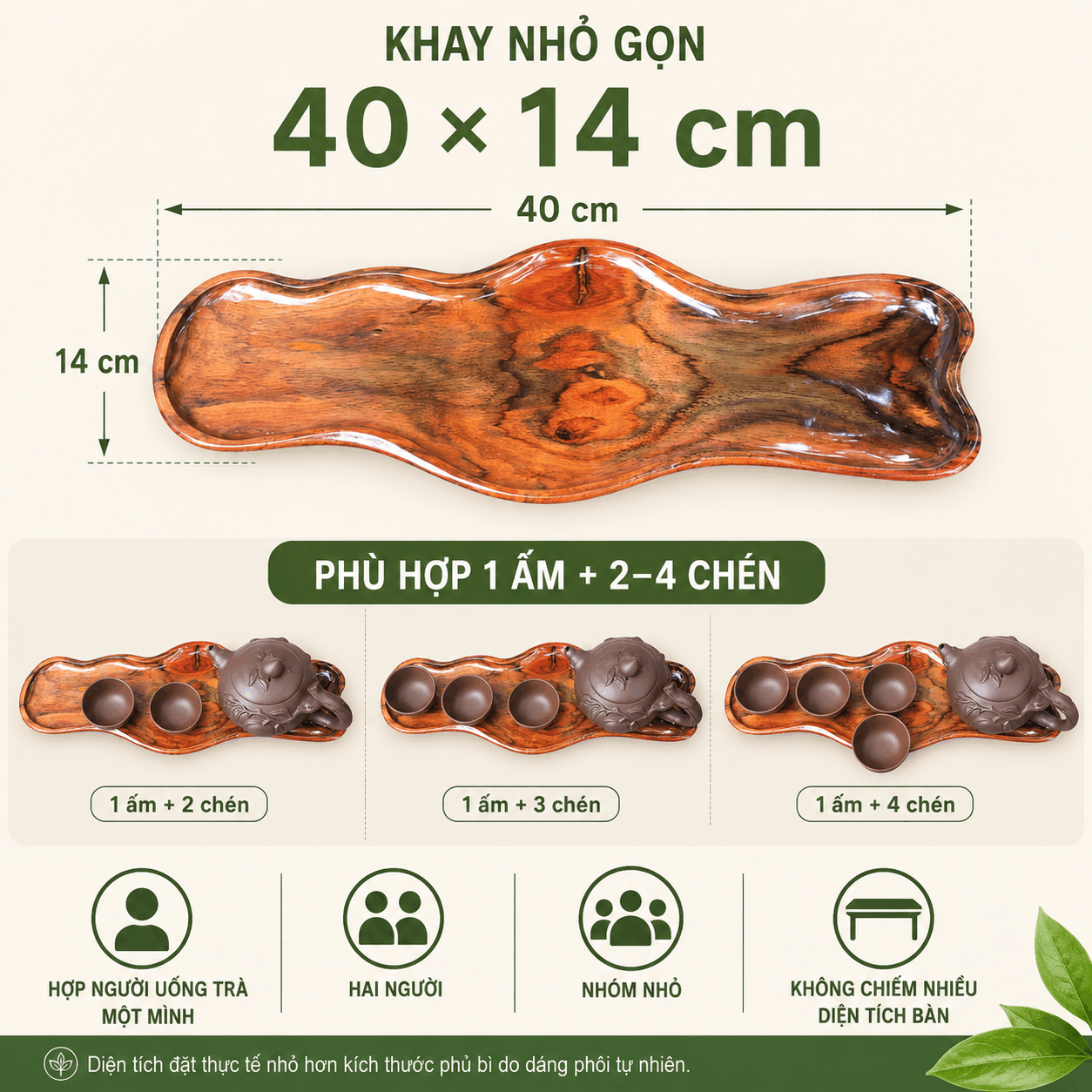 Khay trà gỗ Trắc nguyên khối 40 × 14 cm