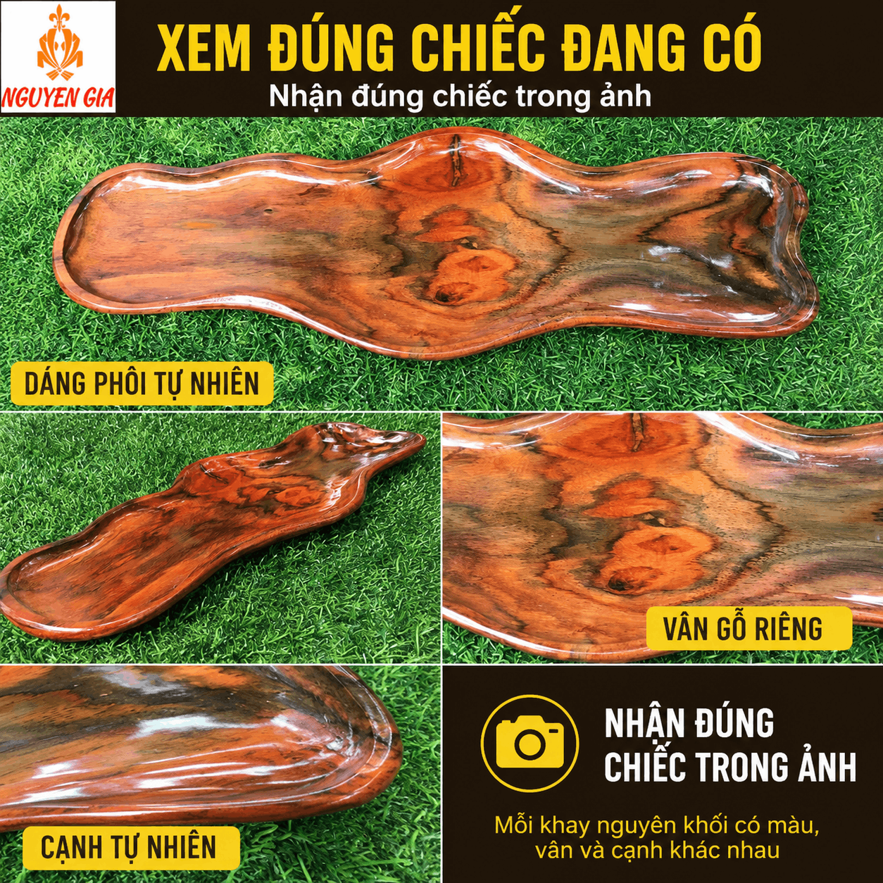 Khay trà gỗ Trắc nguyên khối 40 × 14 cm