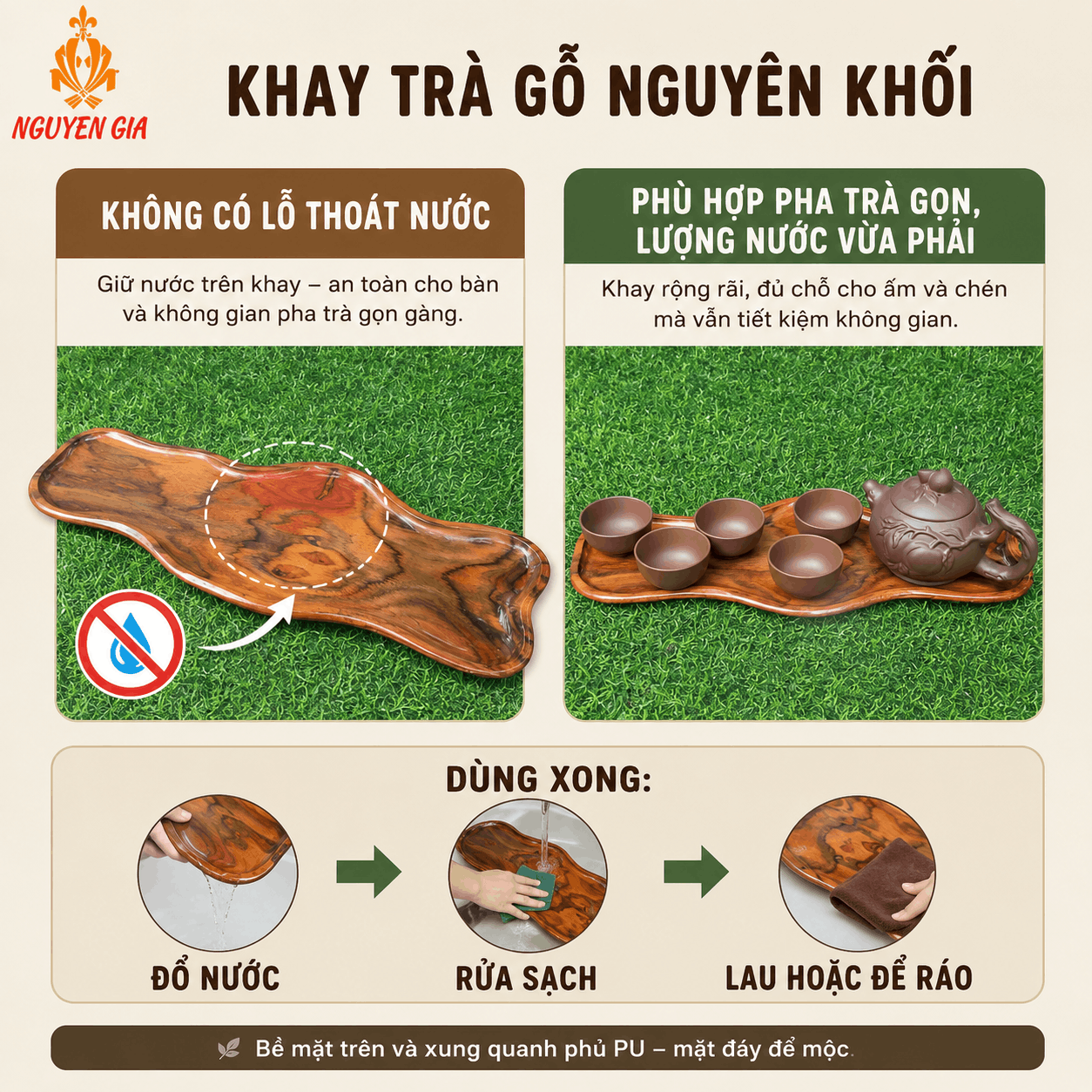 Khay trà gỗ Trắc nguyên khối 40 × 14 cm