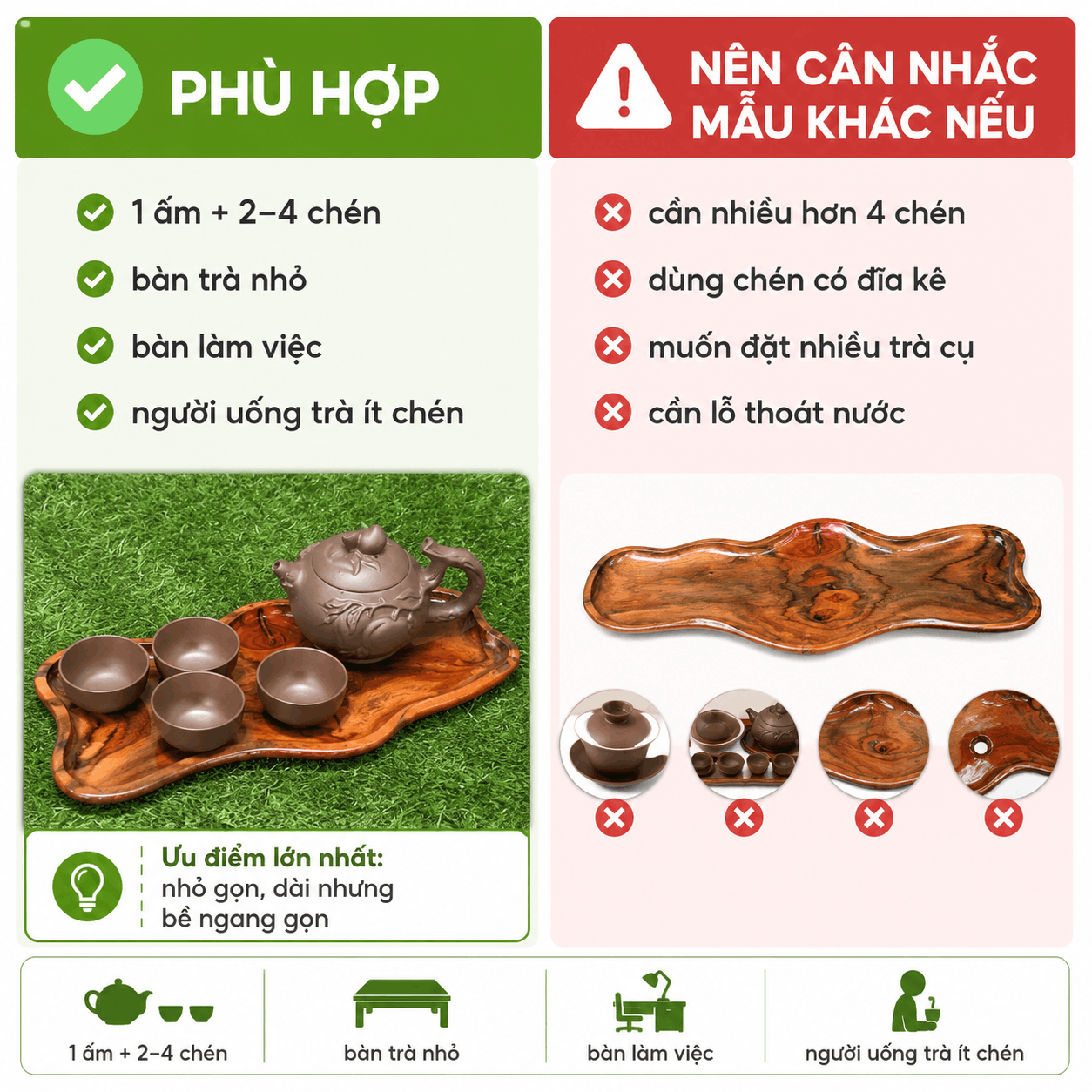 Khay trà gỗ Trắc nguyên khối 40 × 14 cm