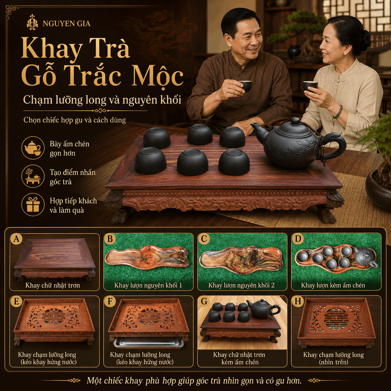 Khay trà gỗ trắc