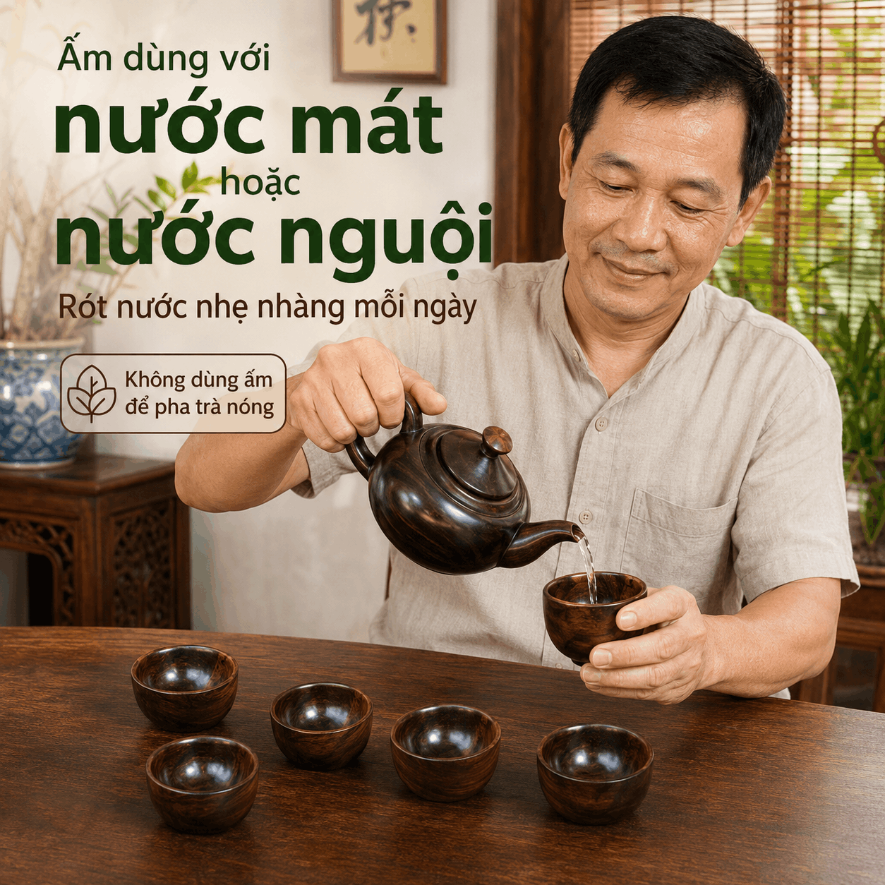 Bộ ấm chén gỗ Trắc – 1 ấm 6 chén