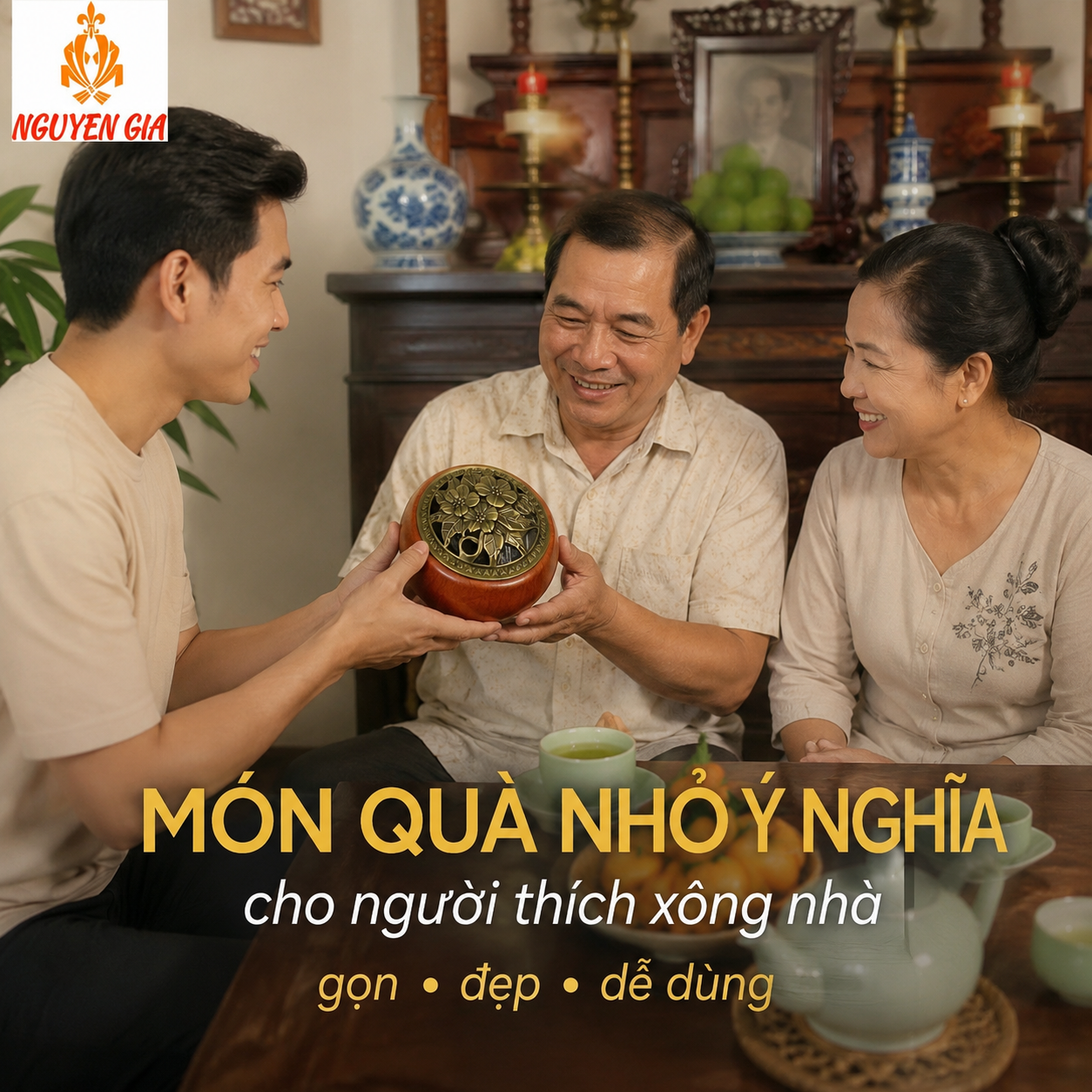 Lư Xông Trầm Gỗ Hương – Lư Đốt Trầm Mẫu Hoa Mai Kèm Cốc Nhôm