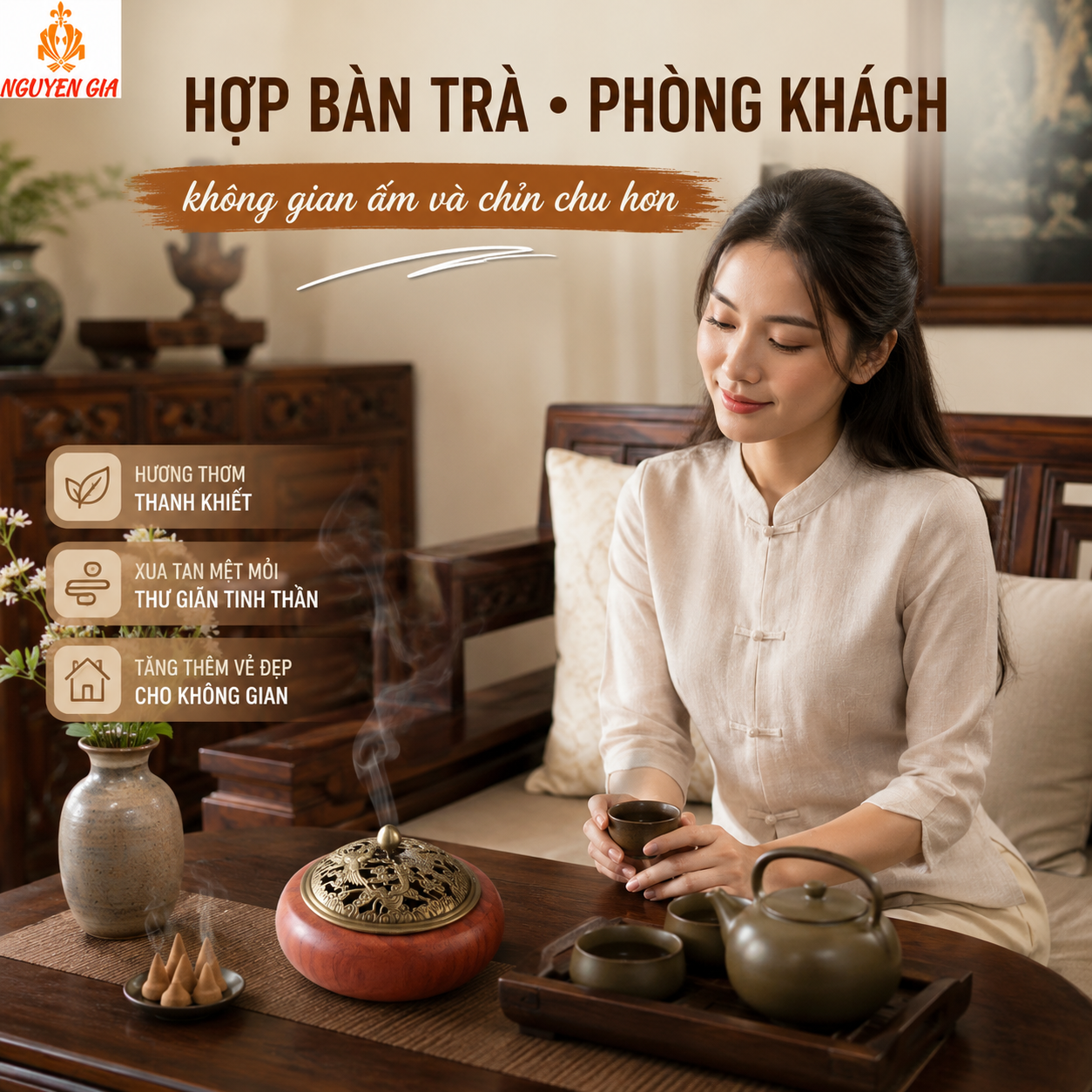 Lư Xông Trầm Gỗ Hương Mẫu Long Phụng – Trang Trọng Cho Phòng Thờ
