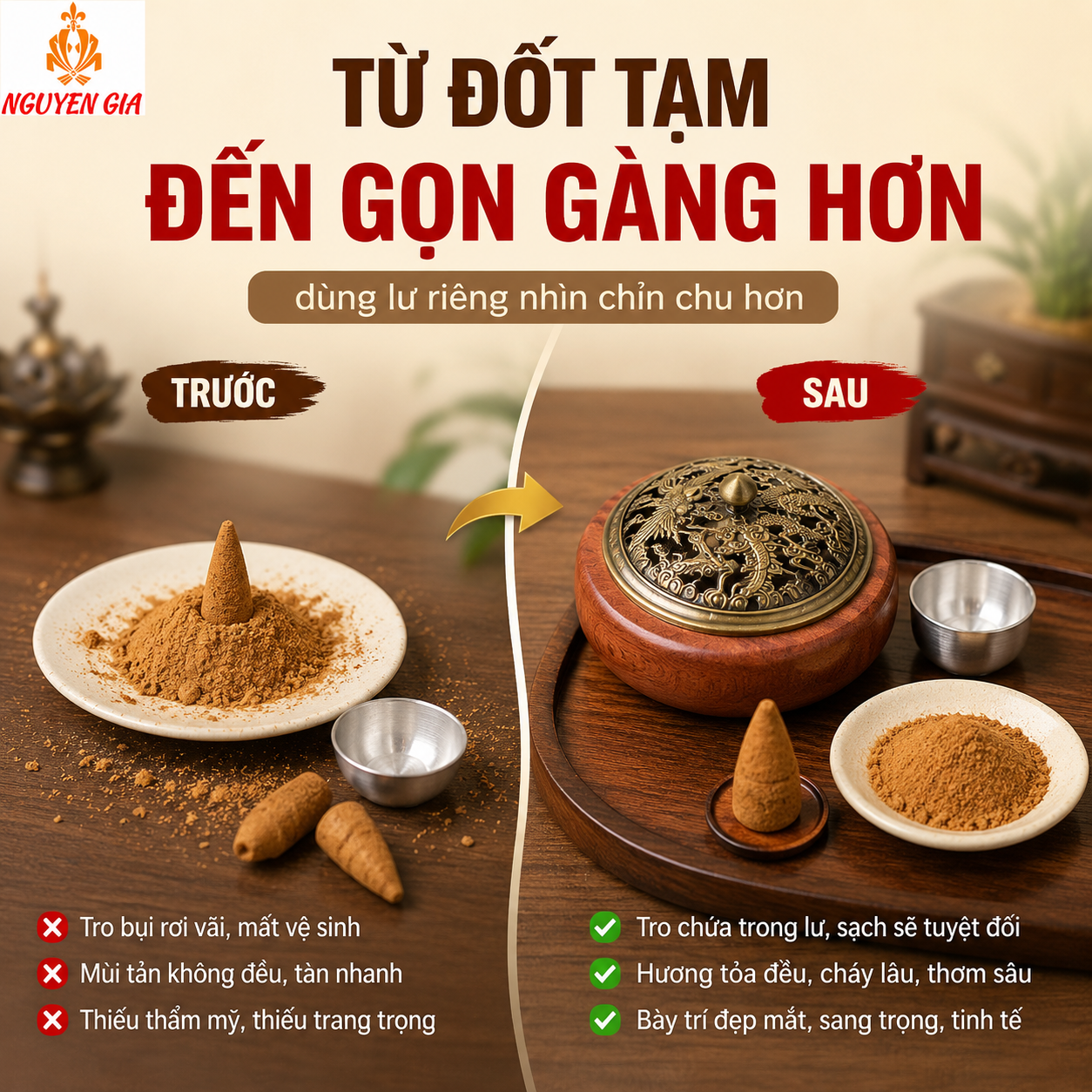 Lư Xông Trầm Gỗ Hương Mẫu Long Phụng – Trang Trọng Cho Phòng Thờ