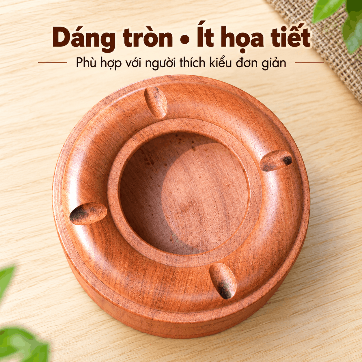 Gạt tàn thuốc gỗ Hương tròn không nắp 11,5cm