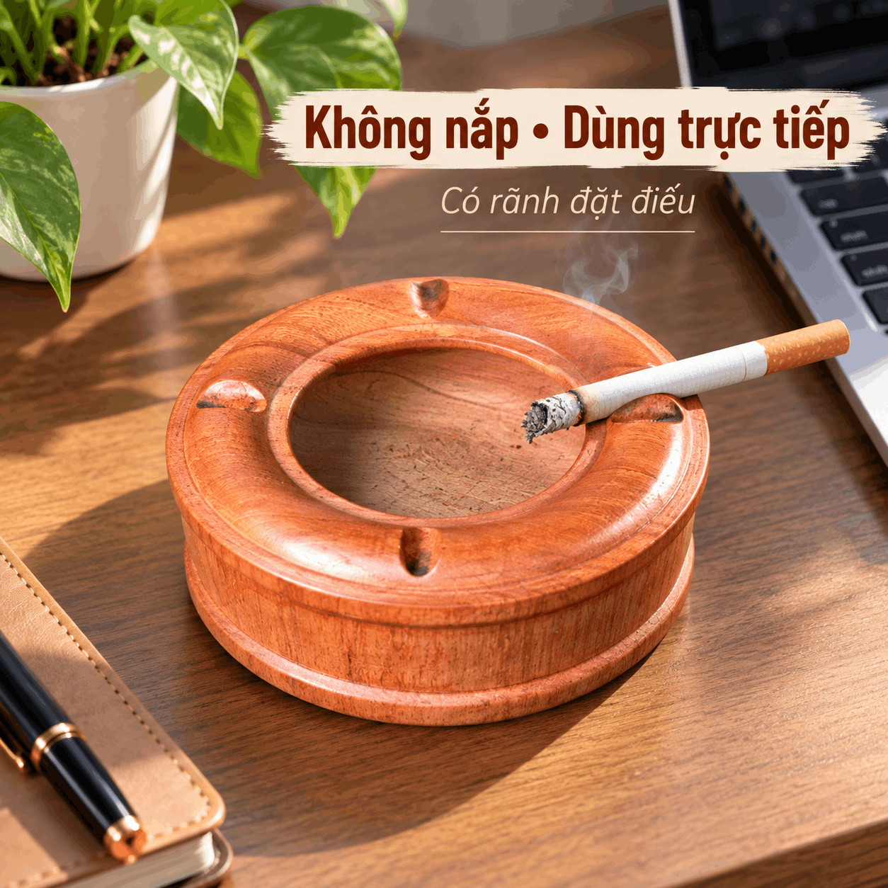 Gạt tàn thuốc gỗ Hương tròn không nắp 11,5cm