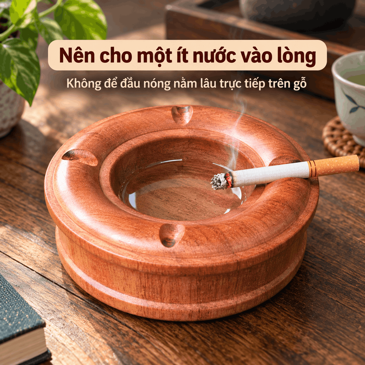 Gạt tàn thuốc gỗ Hương tròn không nắp 11,5cm
