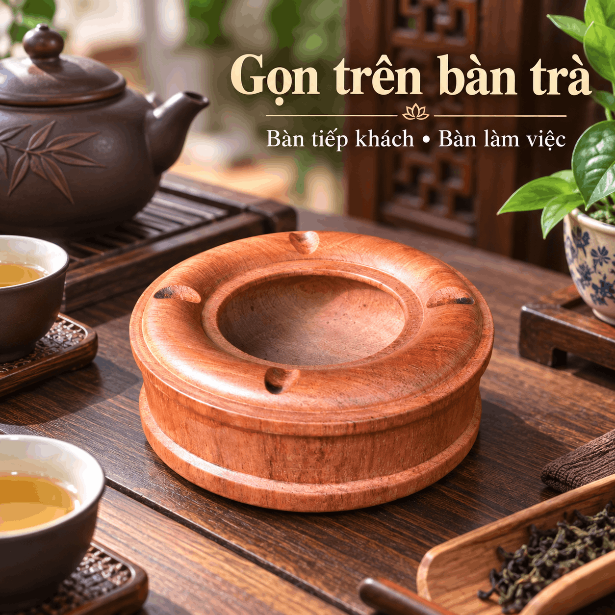 Gạt tàn thuốc gỗ Hương tròn không nắp 11,5cm