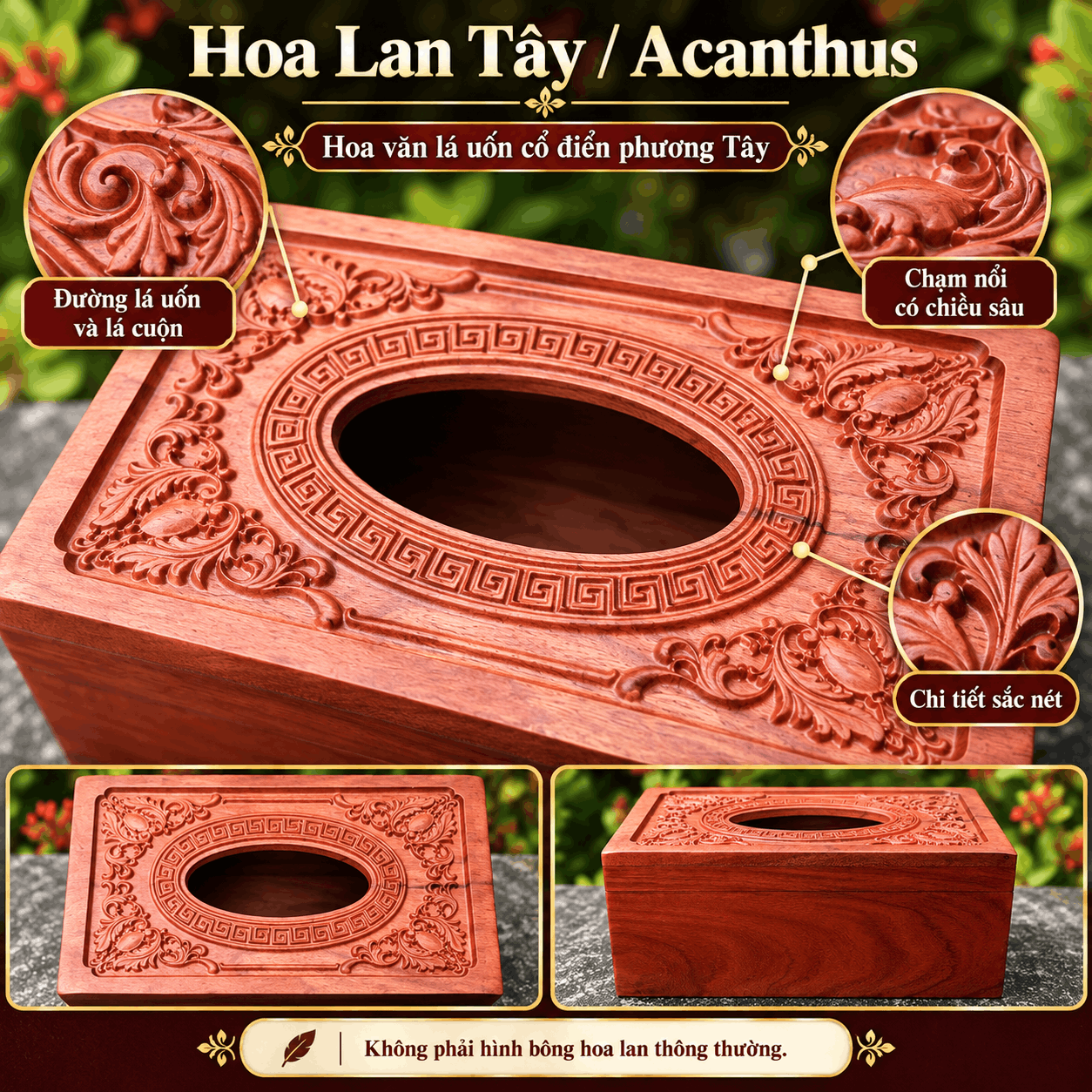 Hộp đựng giấy ăn bằng gỗ Hương Hoa Lan Tây