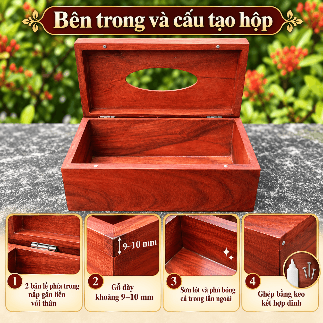 Hộp đựng giấy ăn bằng gỗ Hương Hoa Lan Tây