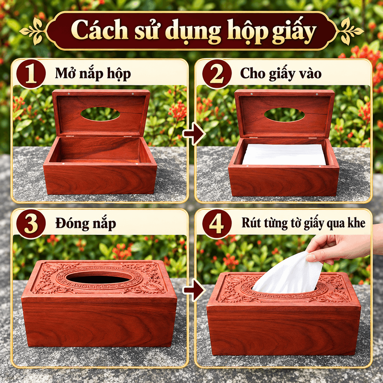 Hộp đựng giấy ăn bằng gỗ Hương Hoa Lan Tây