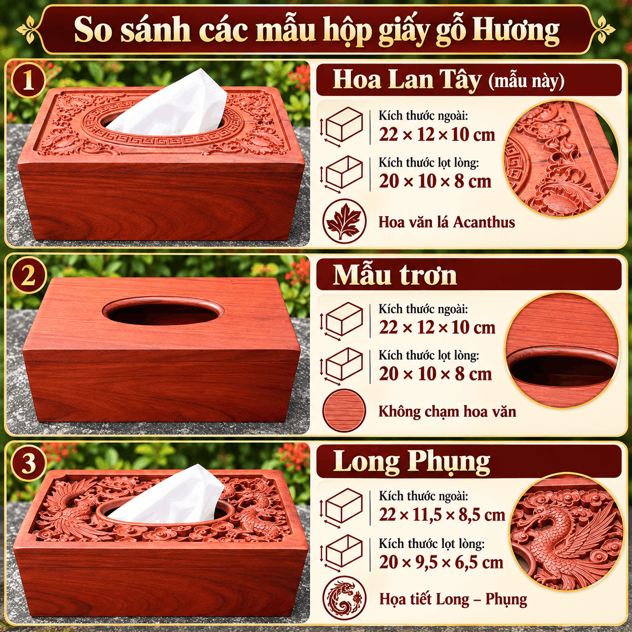 Hộp đựng giấy ăn bằng gỗ Hương Hoa Lan Tây