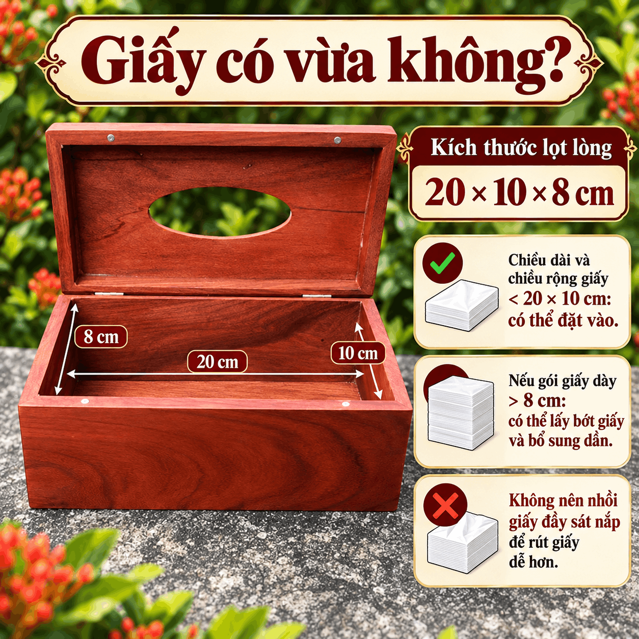 Hộp đựng giấy ăn bằng gỗ Hương Hoa Lan Tây