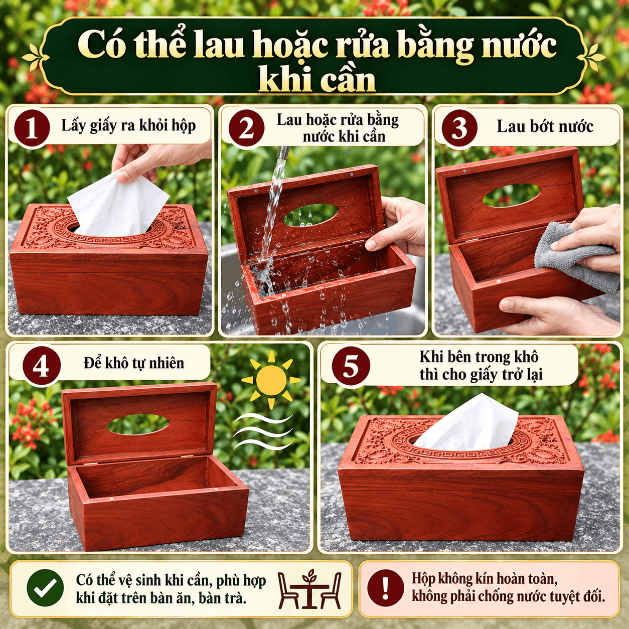 Hộp đựng giấy ăn bằng gỗ Hương Hoa Lan Tây