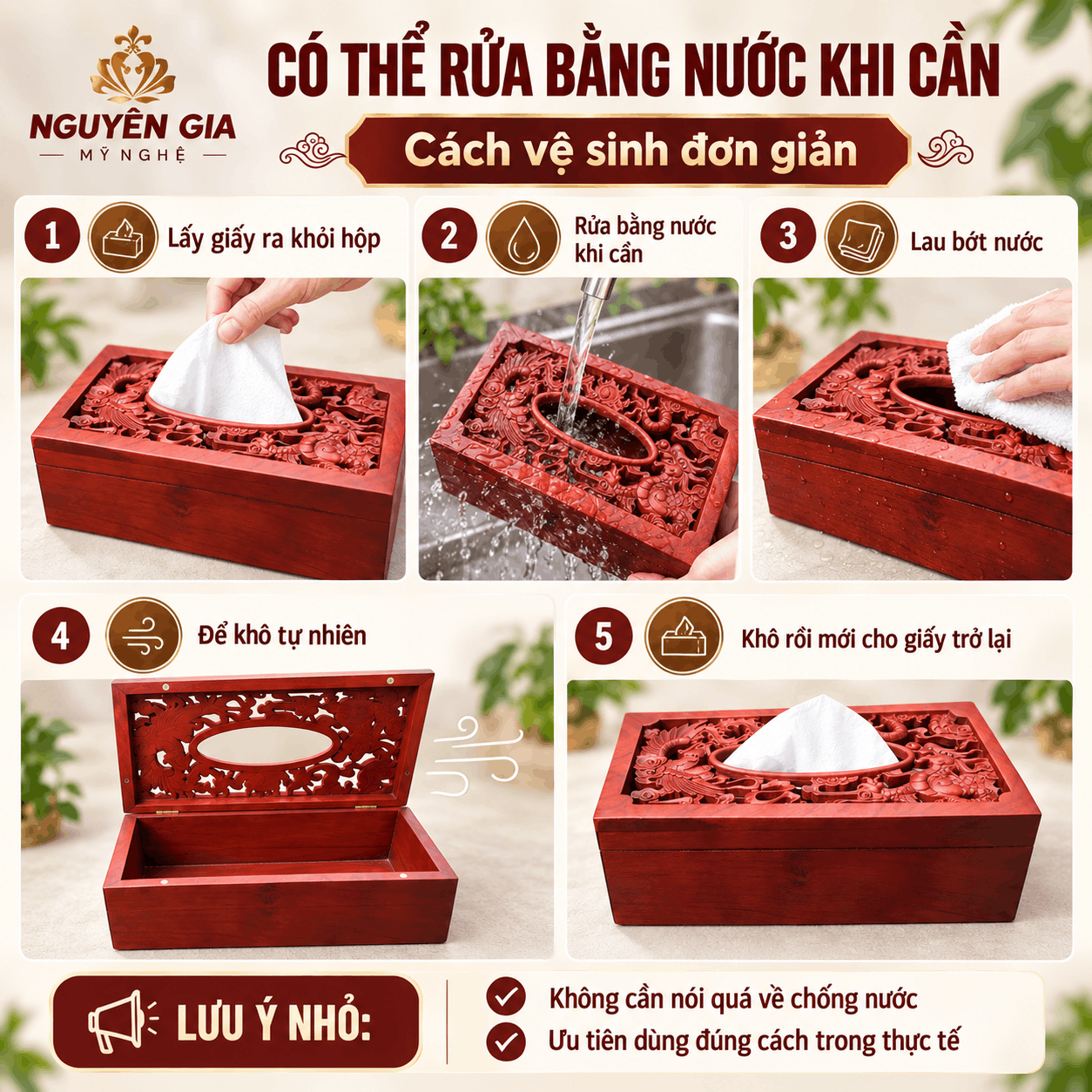 Hộp đựng khăn giấy bằng gỗ Hương Long Phụng Sum Vầy