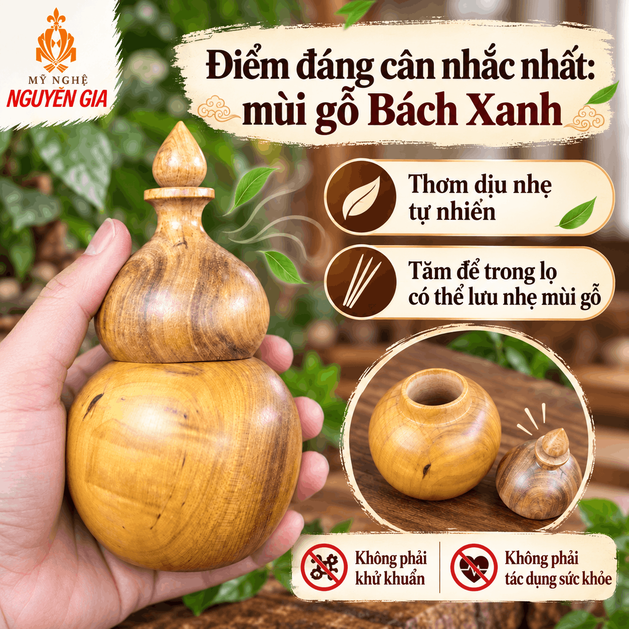 Hộp đựng tăm hồ lô bằng gỗ Bách Xanh
