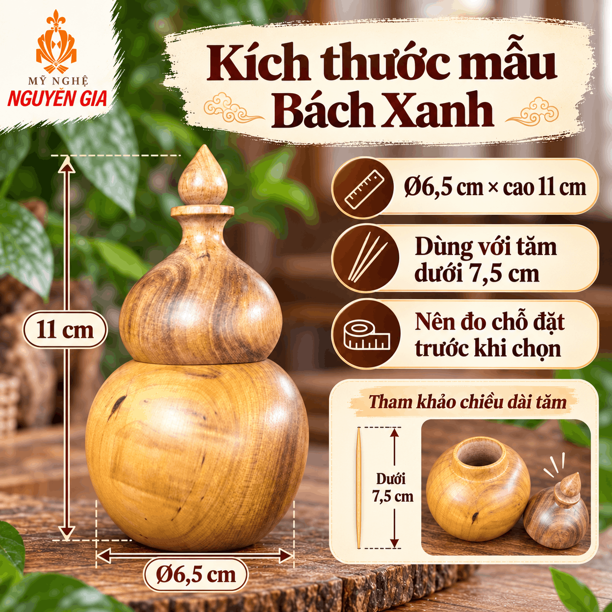 Hộp đựng tăm hồ lô bằng gỗ Bách Xanh