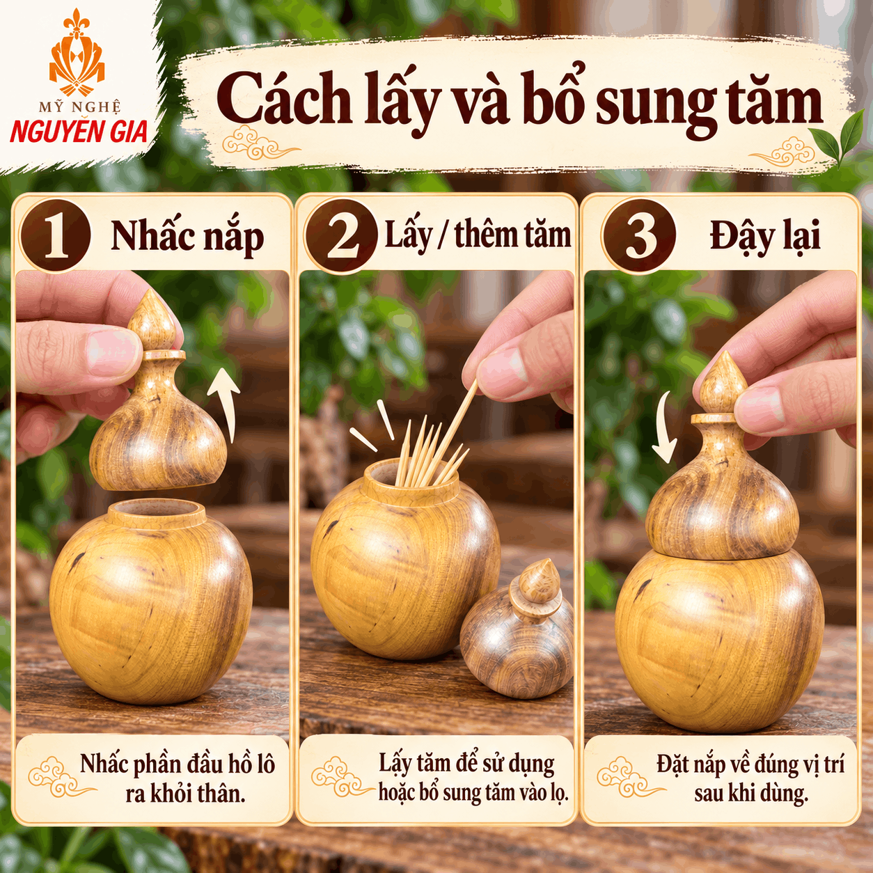 Hộp đựng tăm hồ lô bằng gỗ Bách Xanh
