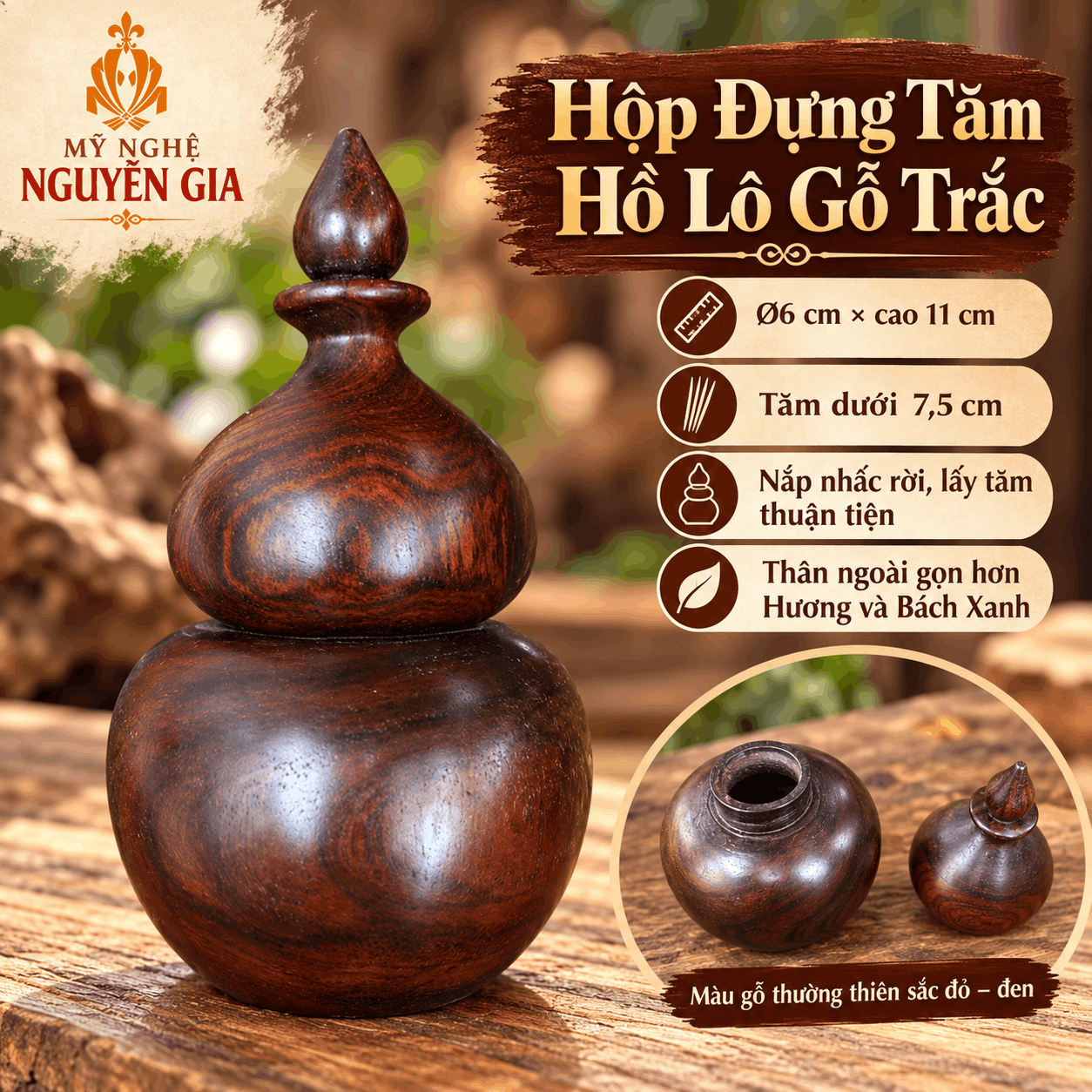 Hộp đựng tăm hồ lô bằng gỗ Trắc