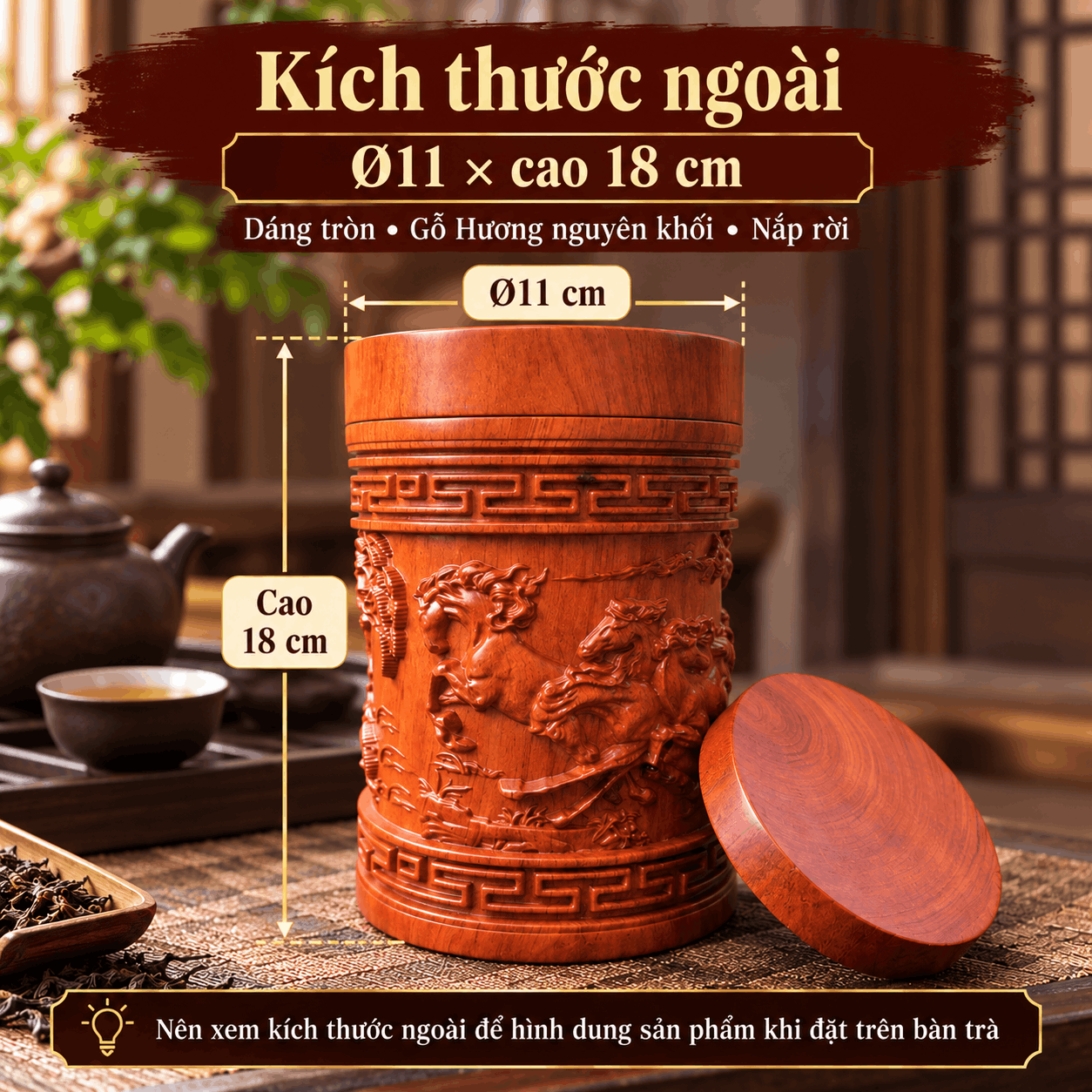Hộp đựng trà Bát Mã Truy Phong bằng gỗ Hương
