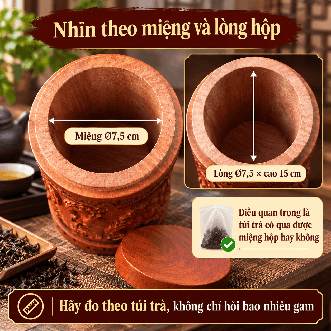 Hộp đựng trà Bát Mã Truy Phong bằng gỗ Hương