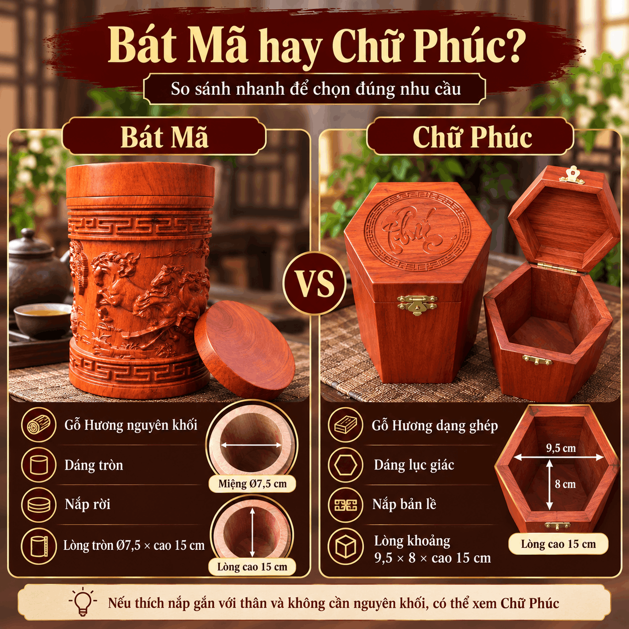 Hộp đựng trà Bát Mã Truy Phong bằng gỗ Hương